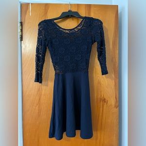 Mesh lace Navy Mini Skater Dress